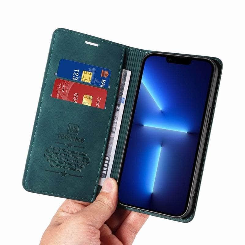 Casebuddy iPhone 15 Pro Max RFID Leather Wallet Flip Case