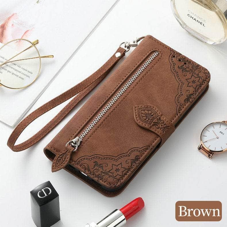 Casebuddy Auburn / Case & Strap / A24 4G Luxury Zipper Leather Card Book Galaxy A24 Etui