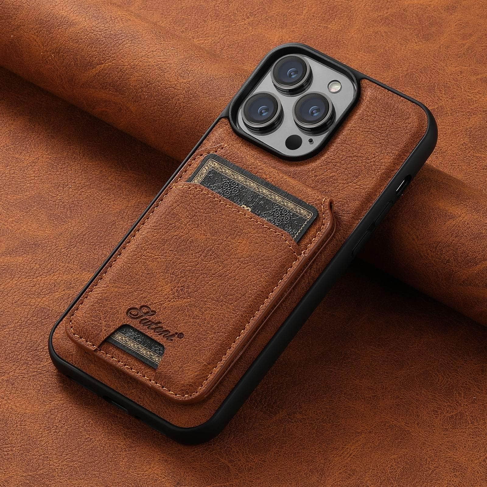 Casebuddy Magnetic iPhone 15 Leather Card Case