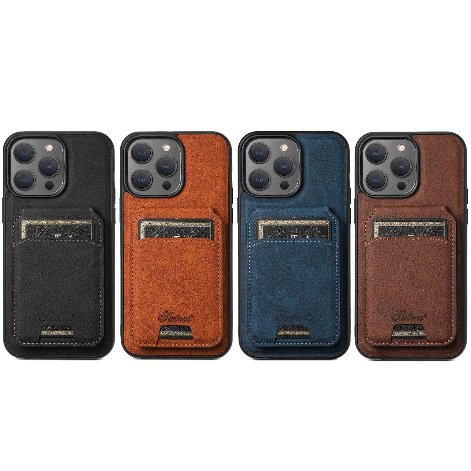Casebuddy Magnetic iPhone 15 Leather Card Case
