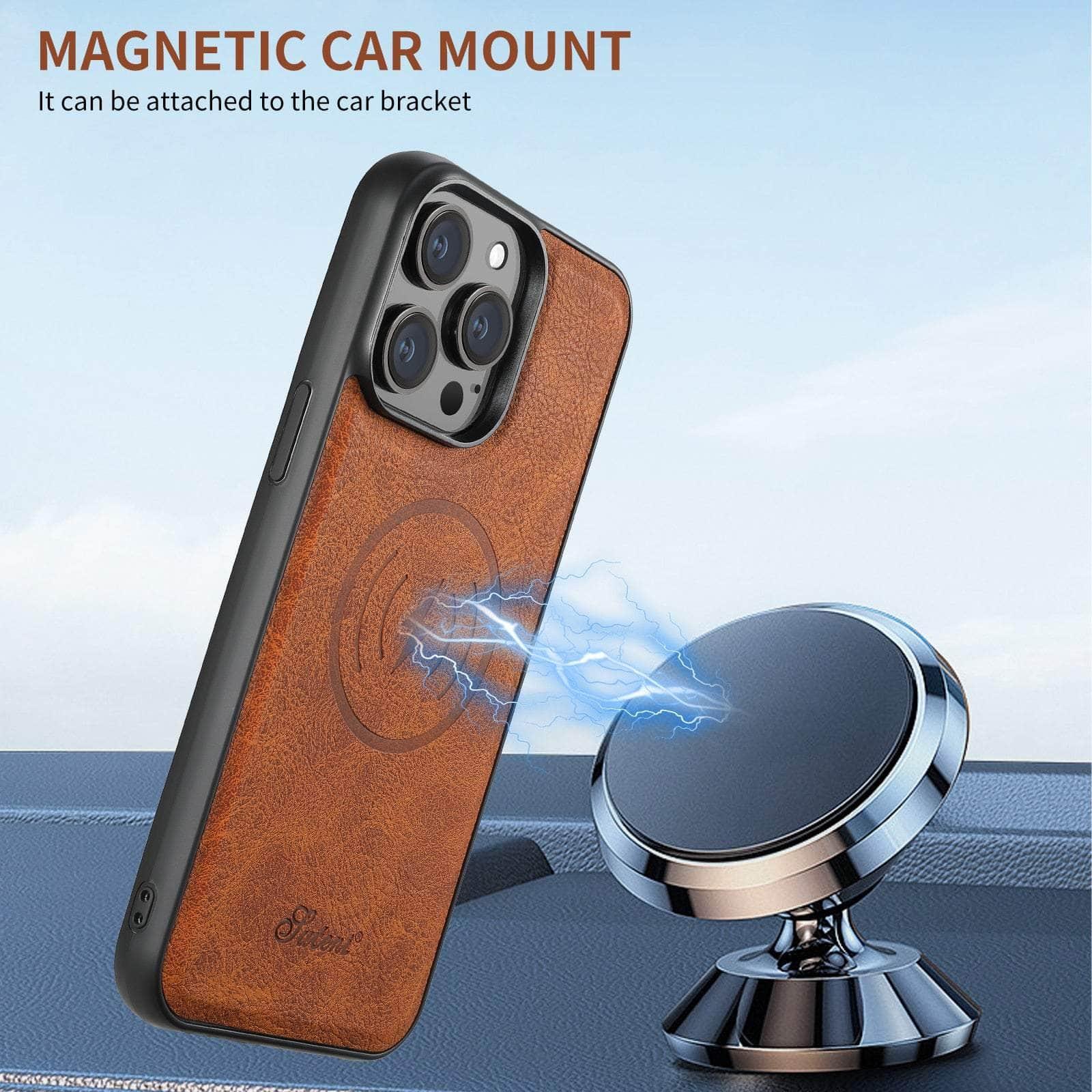 Casebuddy Magnetic iPhone 15 Leather Card Case