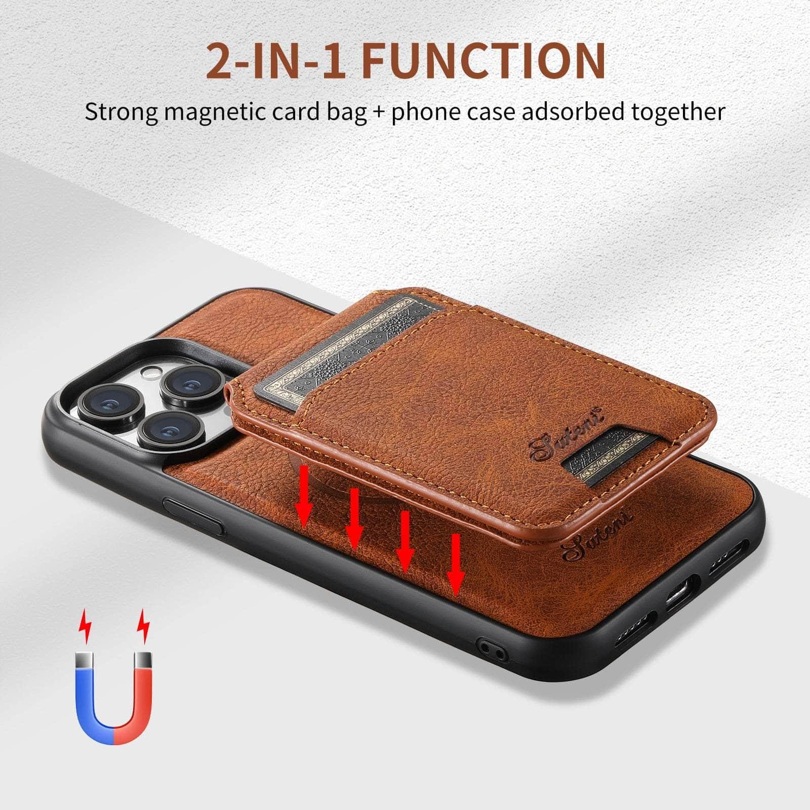 Casebuddy Magnetic iPhone 15 Leather Card Case