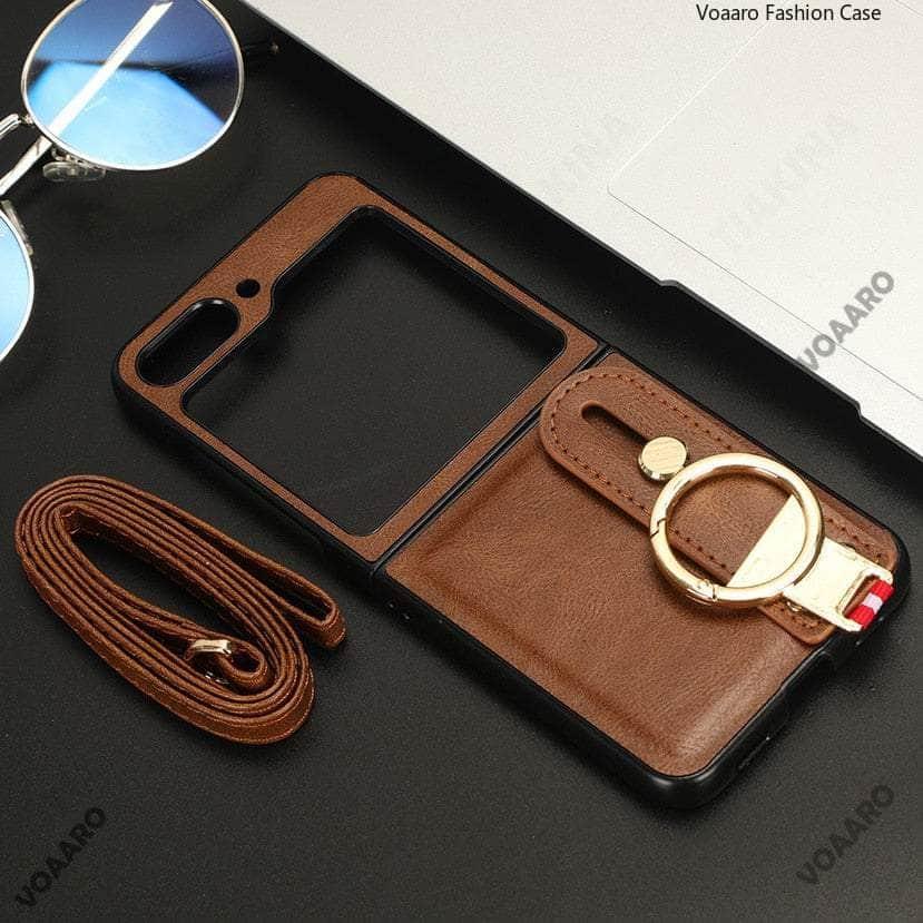 Casebuddy Brown Add Strap / For Galaxy Z Flip 5 Metal Ring Galaxy Z Flip 5 Wristband Case