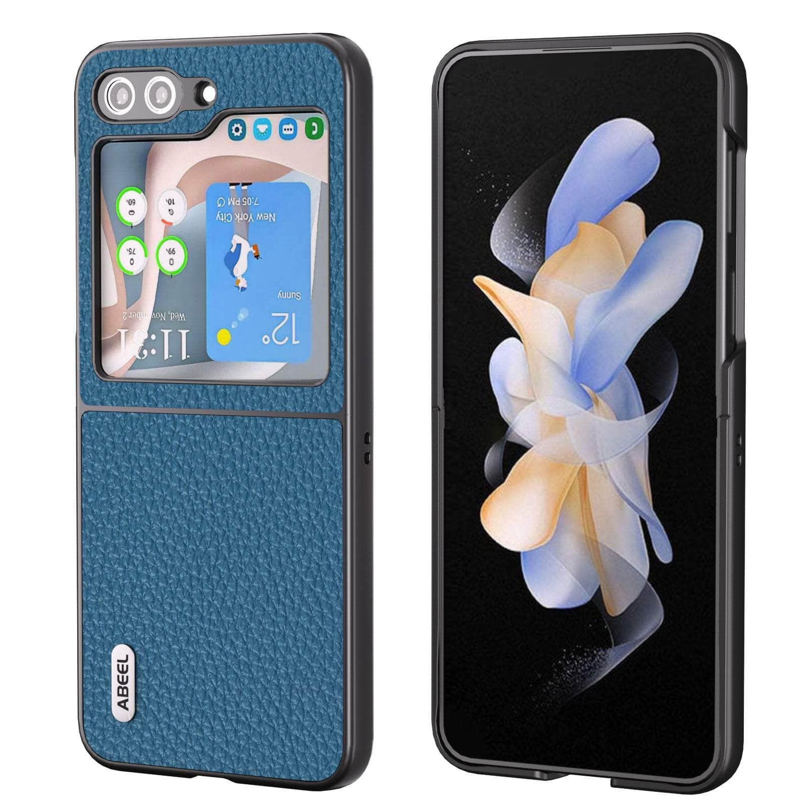 Casebuddy Blue / For Z Flip 5 Real Cow Leather Galaxy Z Flip 5 Case