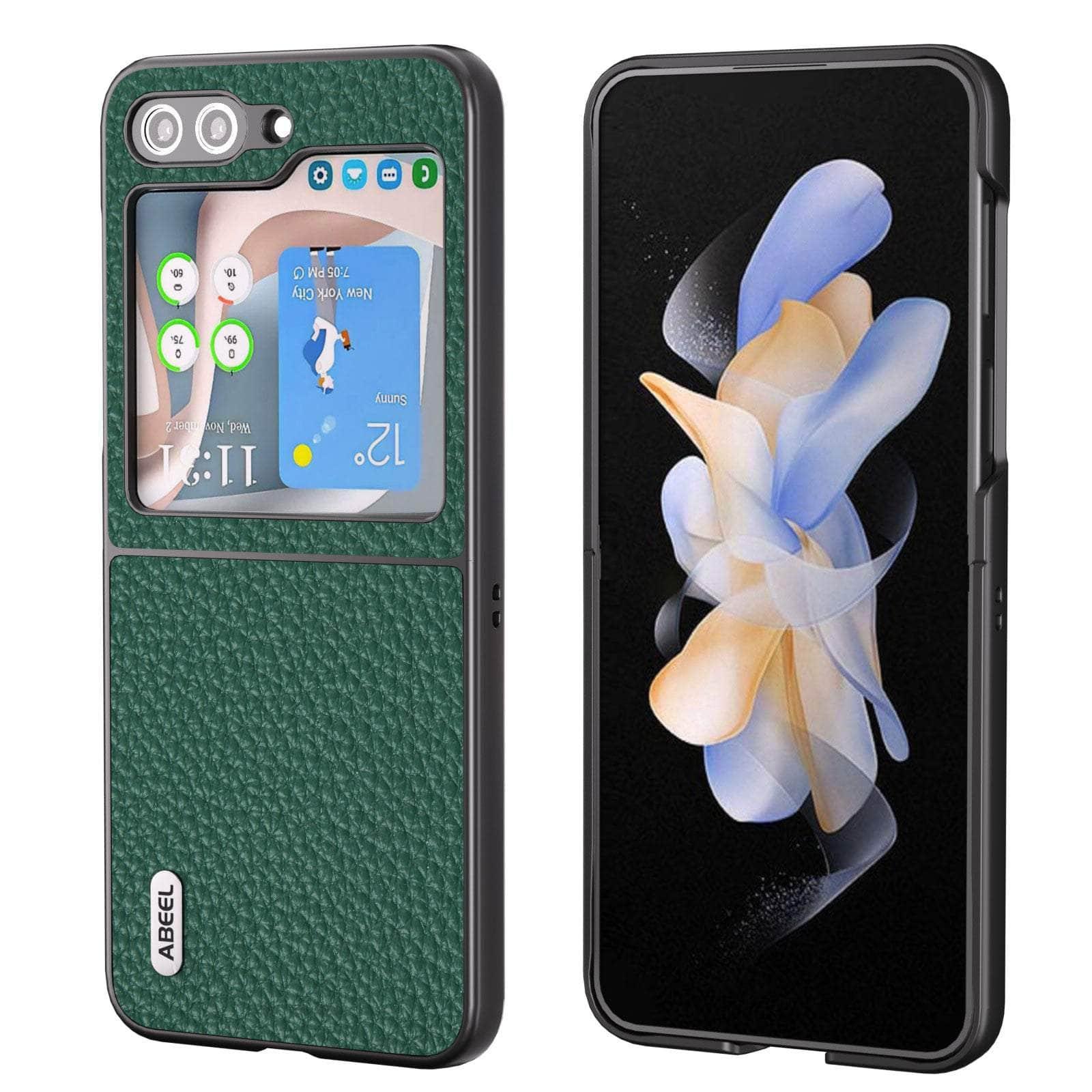 Casebuddy Green / For Z Flip 5 Real Cow Leather Galaxy Z Flip 5 Case