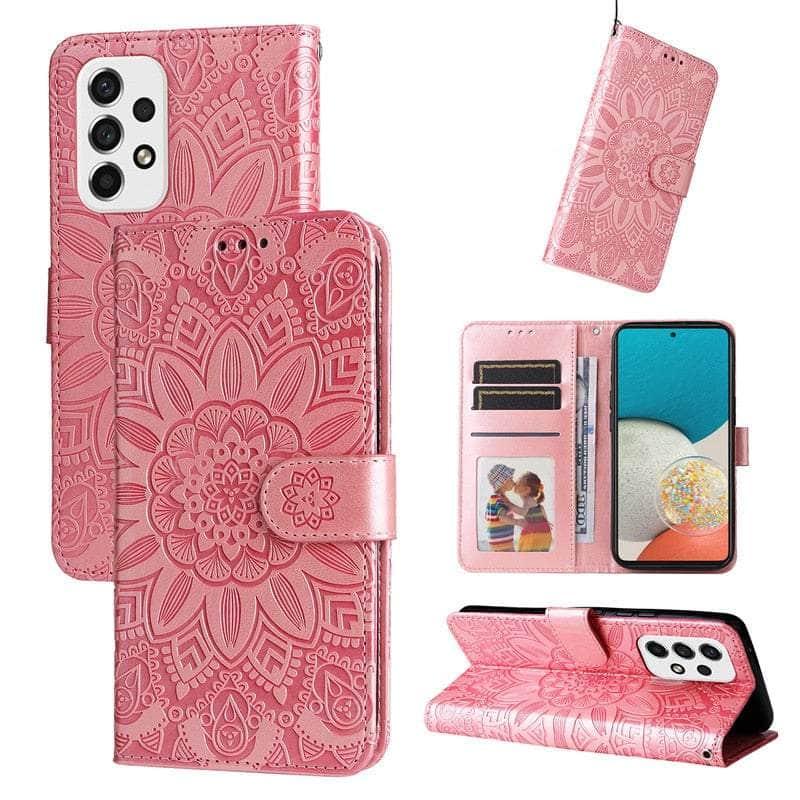 Casebuddy Pink / For Samsung A14 5G Sunflower Galaxy A14 Card Wallet
