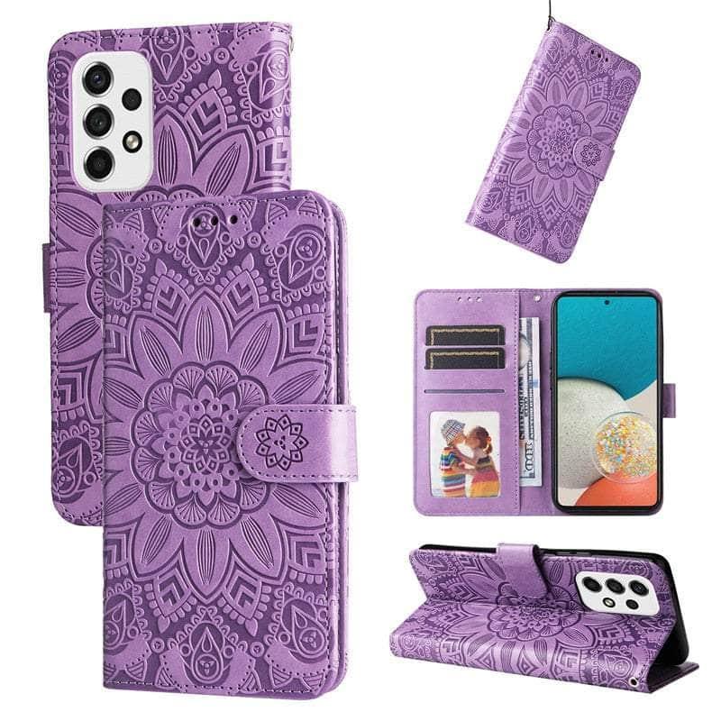 Casebuddy Purple / For Samsung A14 5G Sunflower Galaxy A14 Card Wallet