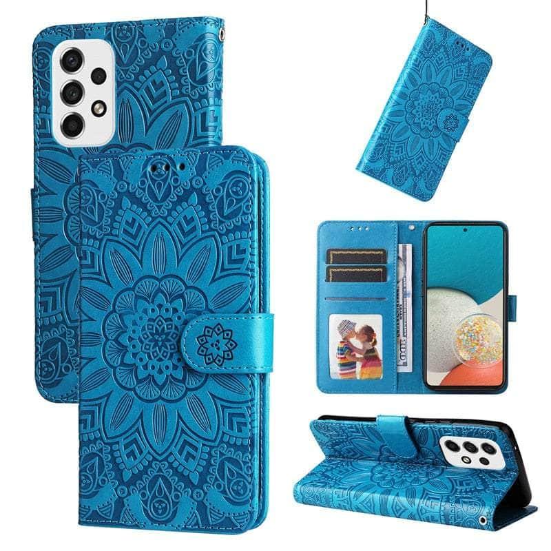 Casebuddy Sky Blue / For Samsung A14 5G Sunflower Galaxy A14 Card Wallet