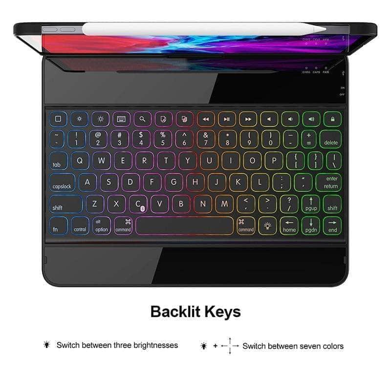 360 Rotatable Bluetooth Keyboard iPad Air 4 10.9' A2324, A2072 Pencil Holder Case