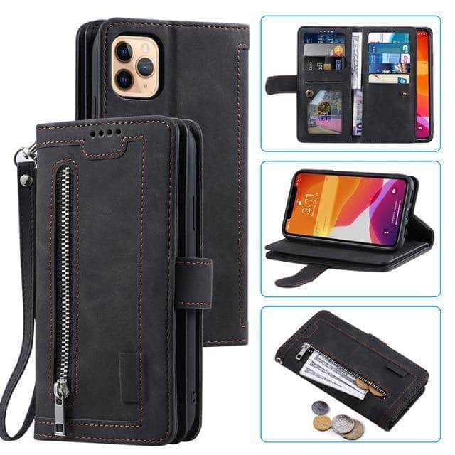 CaseBuddy Australia Casebuddy For iPhone 13 / Black 9 Cards Zipper Flip iPhone 13 & 13 Pro Leather Case