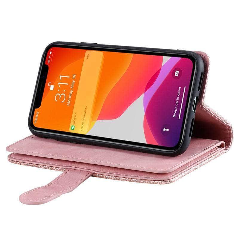 9 Cards Zipper Flip iPhone 13 Mini Leather Case