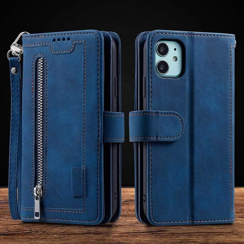 9 Cards Zipper Flip iPhone 13 Mini Leather Case