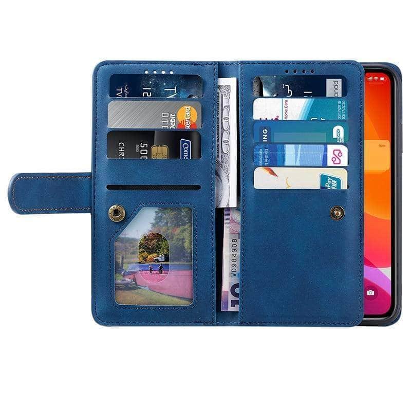 9 Cards Zipper Flip iPhone 13 Pro Max Leather Case