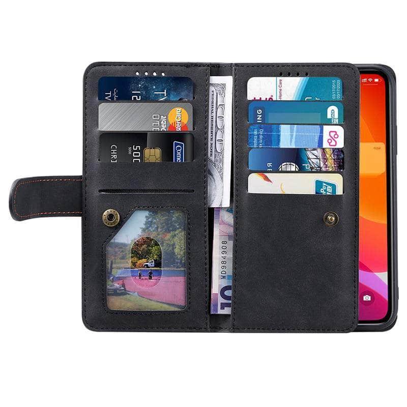 9 Cards Zipper Flip iPhone 13 Pro Max Leather Case