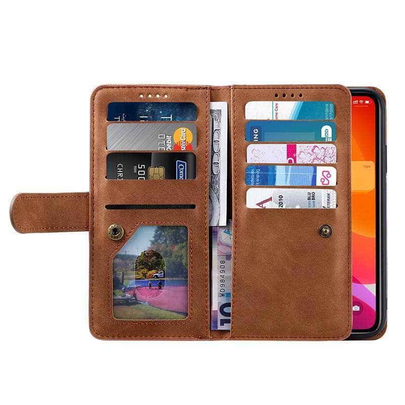 9 Cards Zipper Flip iPhone 13 Pro Max Leather Case