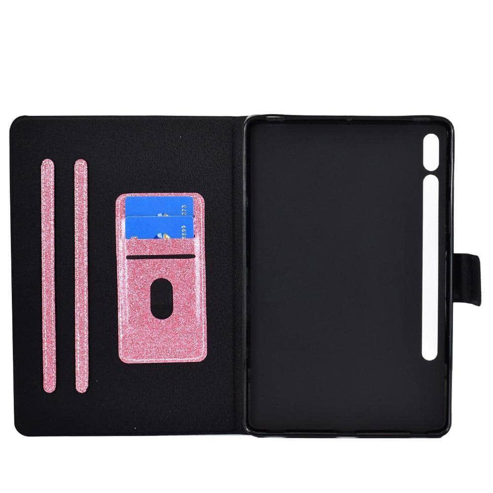 Auto Wake Sleep Smart Cover Galaxy Tab S7 T870 T875 Magnetic Glitter Card Slot Stand Case