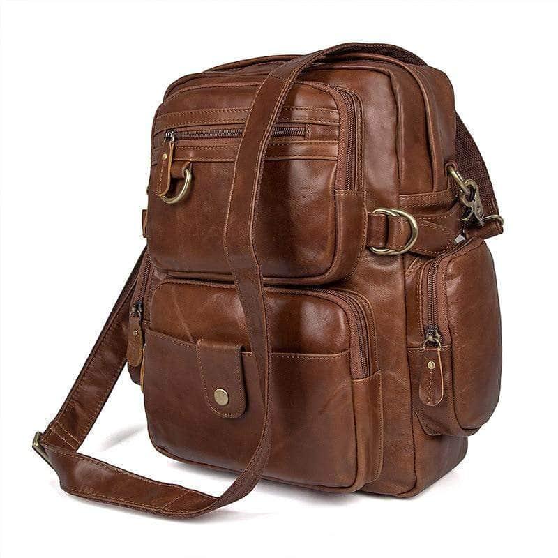 Black Brown Genuine Leather Backpack