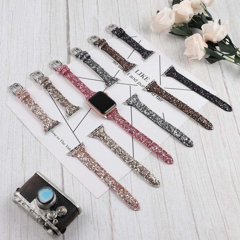 Bling Glitter Leather Band Apple Watch Band 6 5 4 3 2 SE 44/42/40/38