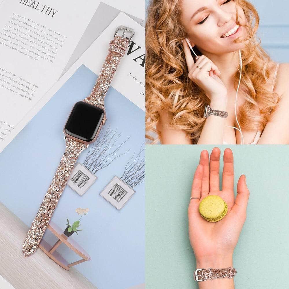 Bling Glitter Leather Band Apple Watch Band 6 5 4 3 2 SE 44/42/40/38
