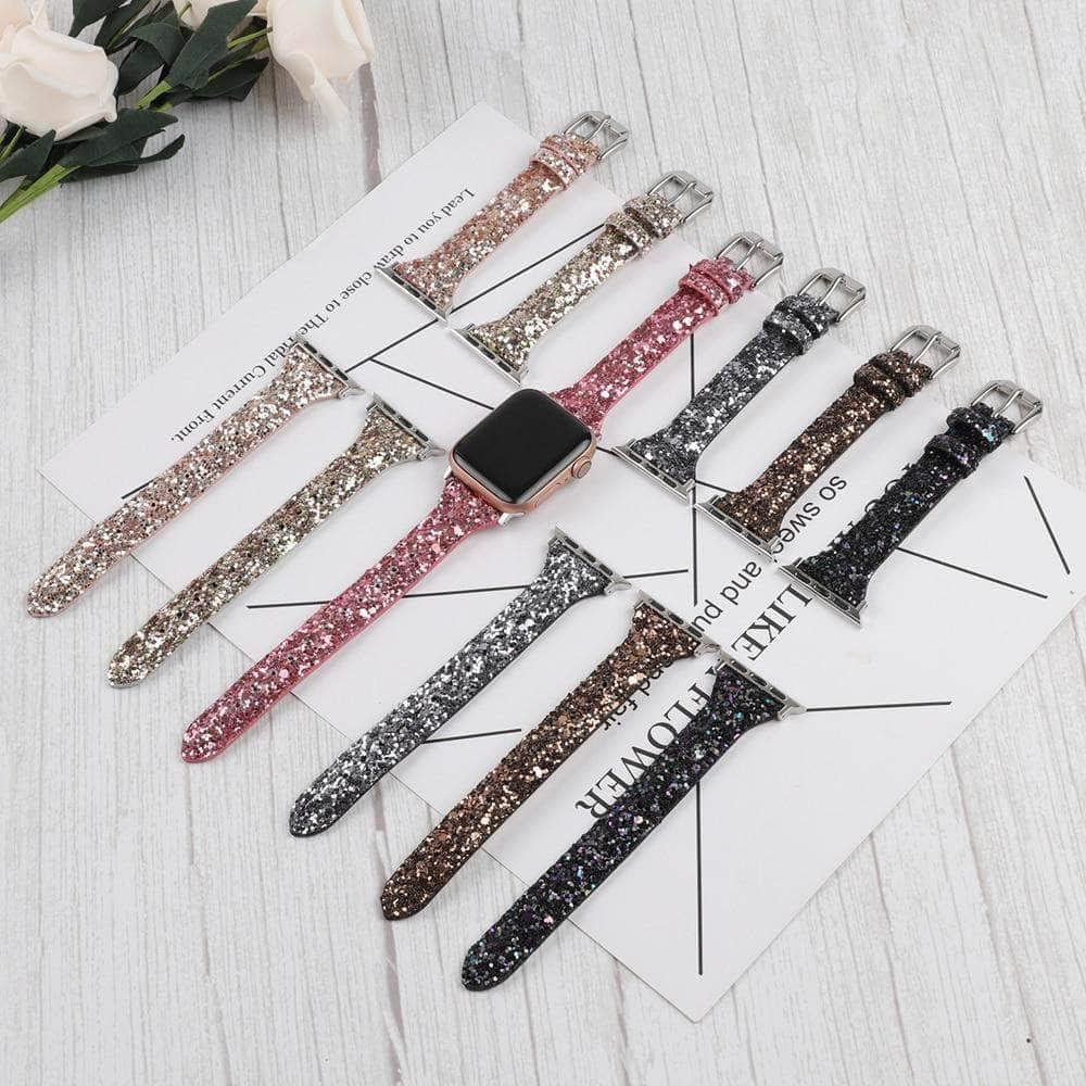 Bling Glitter Leather Band Apple Watch Band 6 5 4 3 2 SE 44/42/40/38