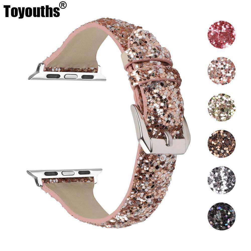 Bling Glitter Leather Band Apple Watch Band 6 5 4 3 2 SE 44/42/40/38