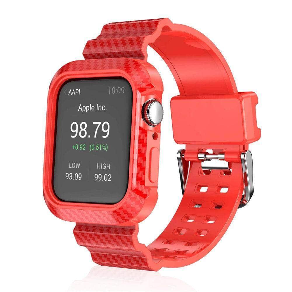 Carbon Fiber Silicone Strap Apple Watch 6 5 4 SE 44 Sport Shockproof Bracelet - CaseBuddy