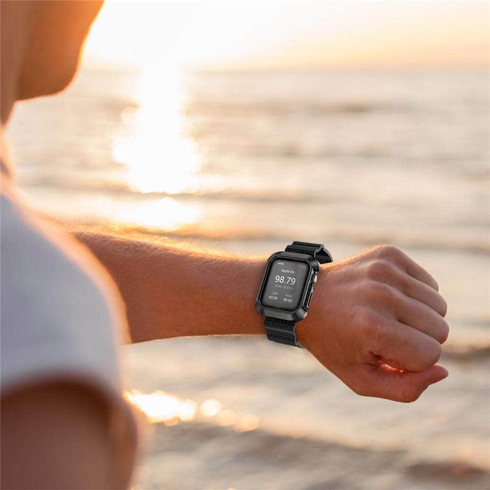 Carbon Fiber Silicone Strap Apple Watch 6 5 4 SE 44 Sport Shockproof Bracelet