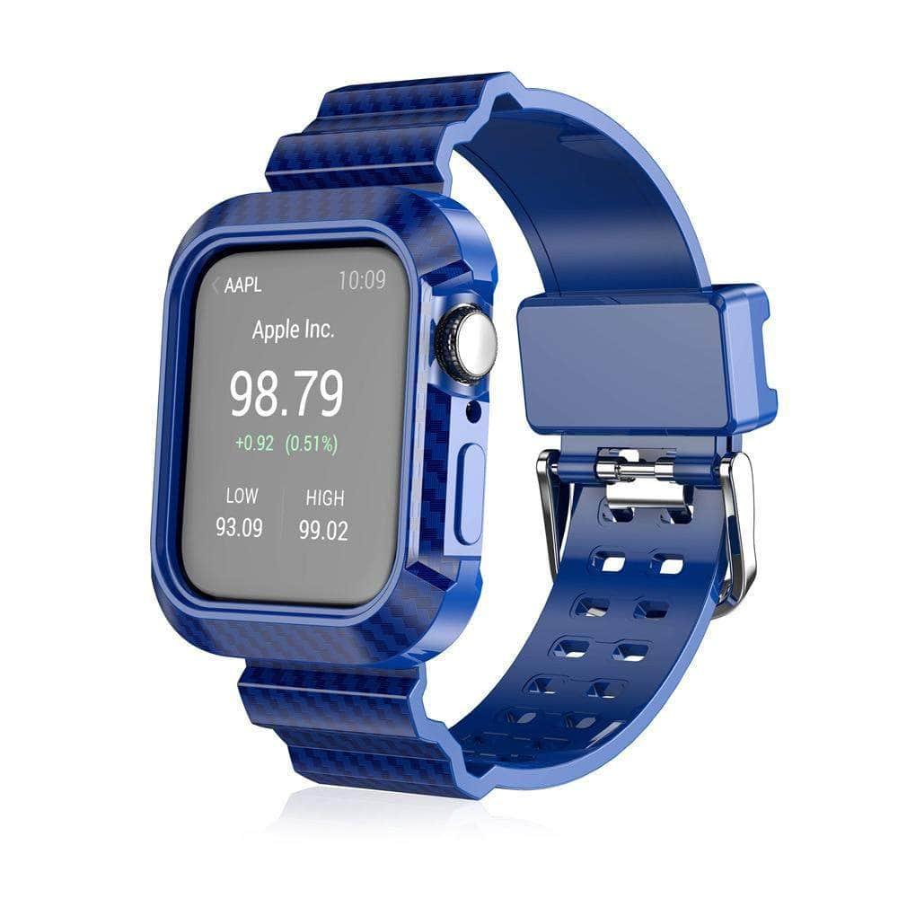 Carbon Fiber Silicone Strap Apple Watch 6 5 4 SE 44 Sport Shockproof Bracelet