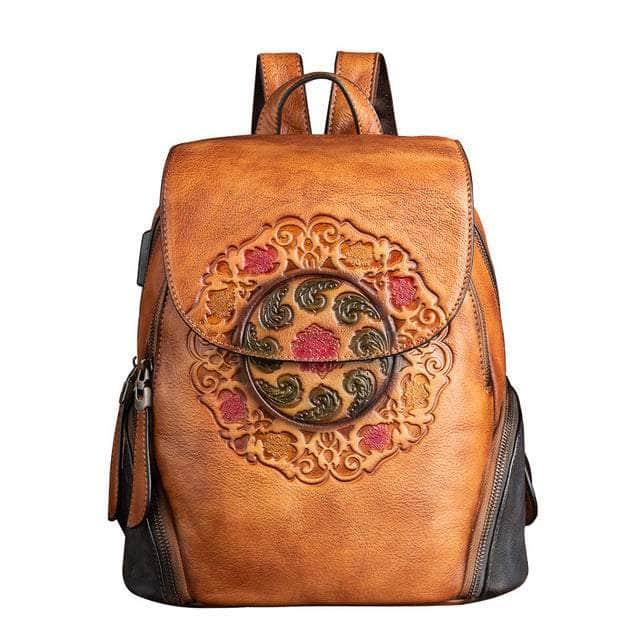 CaseBuddy Australia brown Nesitu Highend New Vintage Genuine Leather Women Backpack