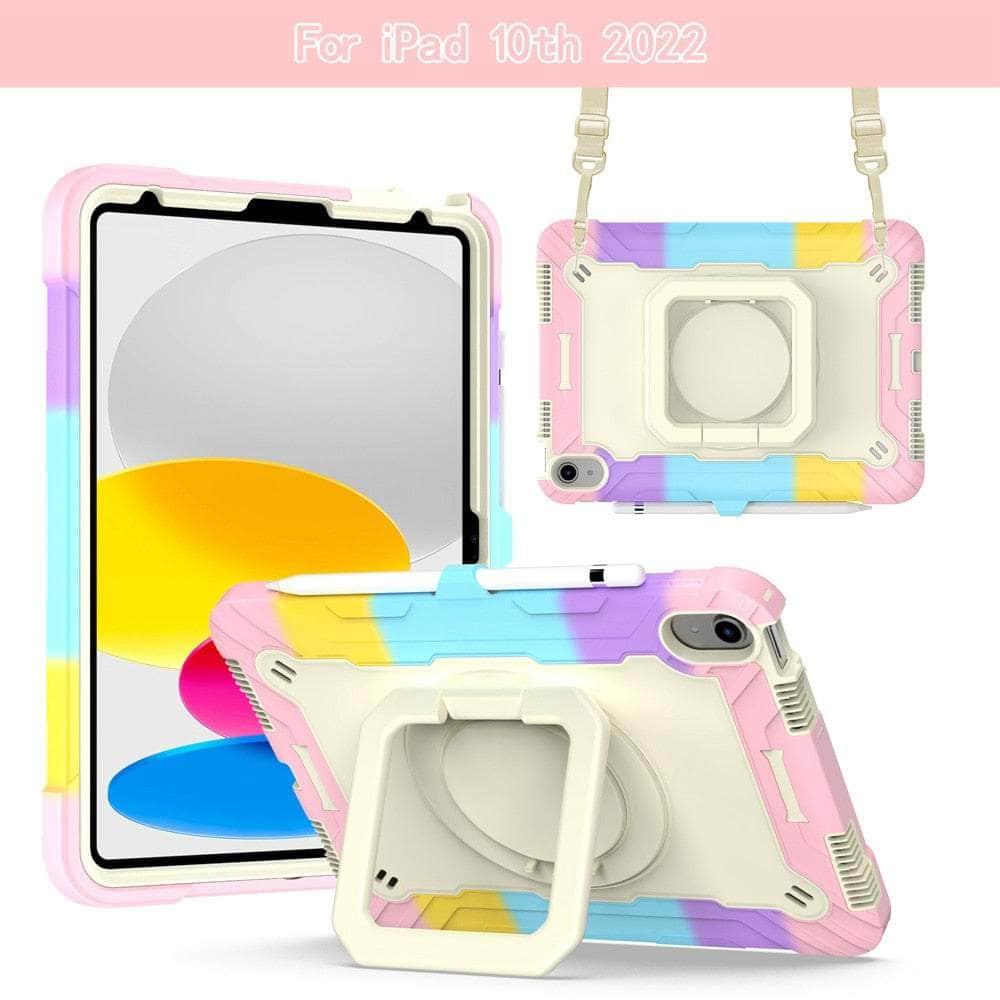 Casebuddy Pink Gray / iPad 10th 2022 iPad 10 2022 Armor Shockproof 360 Holder Stand Case