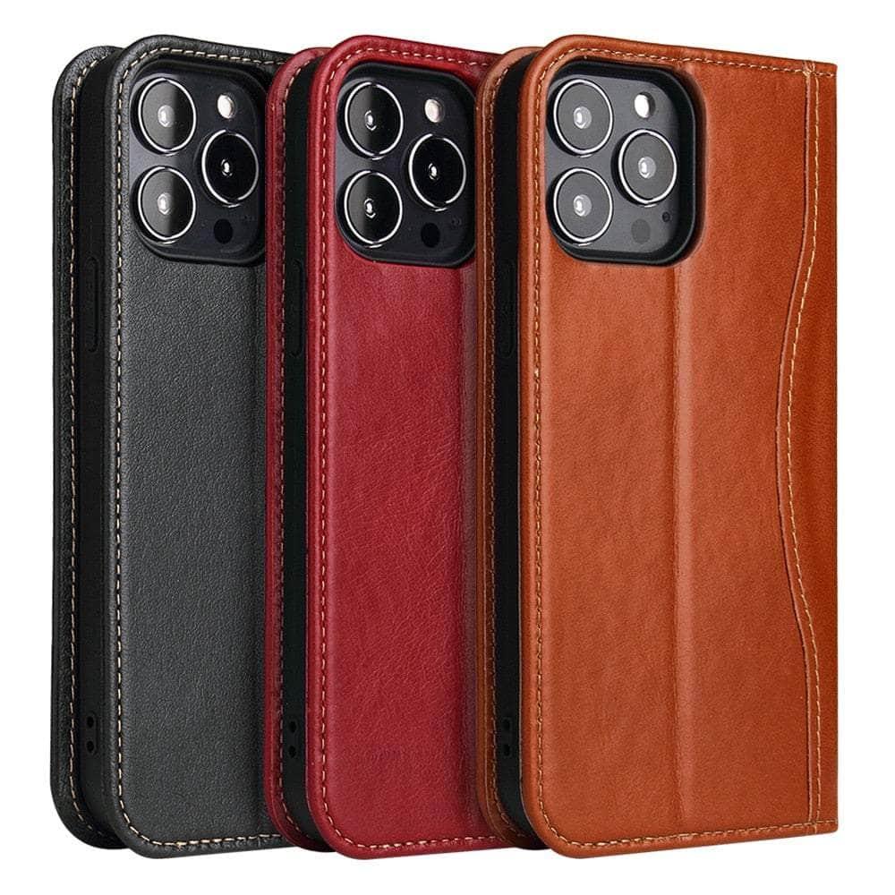 Casebuddy iPhone 14 Pro Max Real Genuine Leather Magnetic Flip Cover