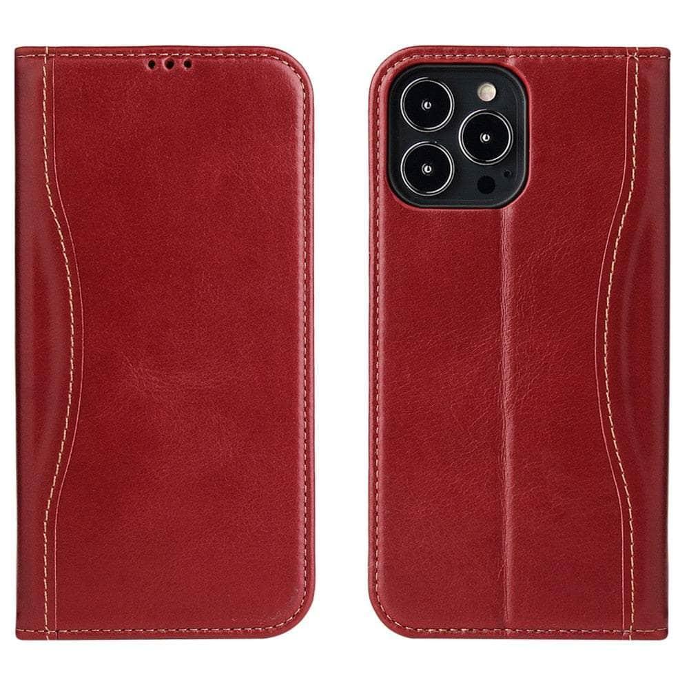 Casebuddy red / for iPhone14 Pro Max iPhone 14 Pro Max Real Genuine Leather Magnetic Flip Cover