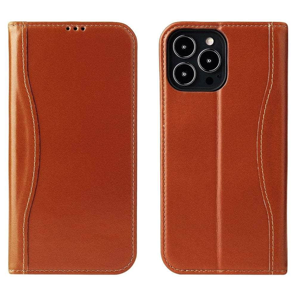 Casebuddy brown / for iPhone14 Pro Max iPhone 14 Pro Max Real Genuine Leather Magnetic Flip Cover