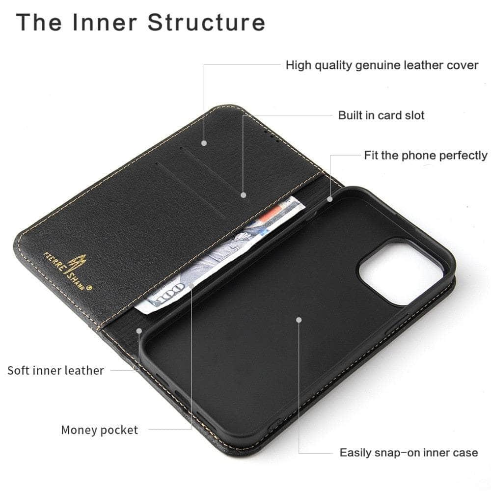 Casebuddy iPhone 14 Pro Max Real Genuine Leather Magnetic Flip Cover