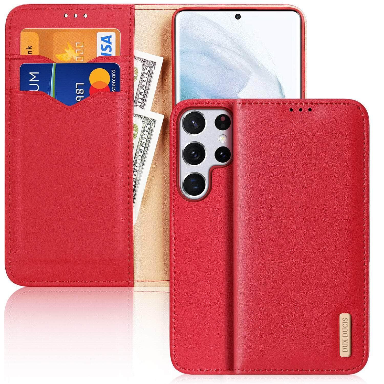 Casebuddy Red / For Galaxy S23 Real Genuine Galaxy S23 Leather Cases