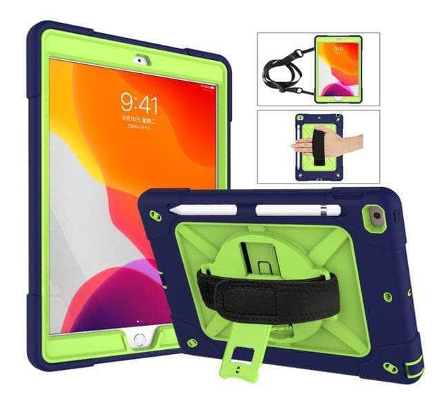 CaseBuddy Casebuddy NavyBlue Oliveine Conelz iPad 10.2 2019/2020 (iPad 7/8) Heavy Duty Rugged Shockproof 360 Rotatable Kickstand Hand Strap Case