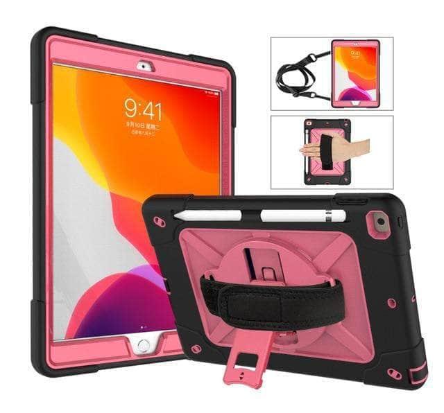 CaseBuddy Casebuddy Black RoseRed Conelz iPad 10.2 2019/2020 (iPad 7/8) Heavy Duty Rugged Shockproof 360 Rotatable Kickstand Hand Strap Case