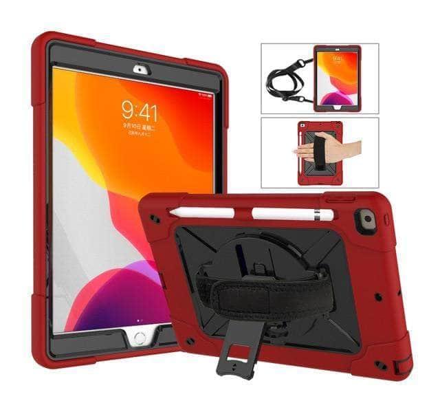 CaseBuddy Casebuddy Red Black Conelz iPad 10.2 2019/2020 (iPad 7/8) Heavy Duty Rugged Shockproof 360 Rotatable Kickstand Hand Strap Case