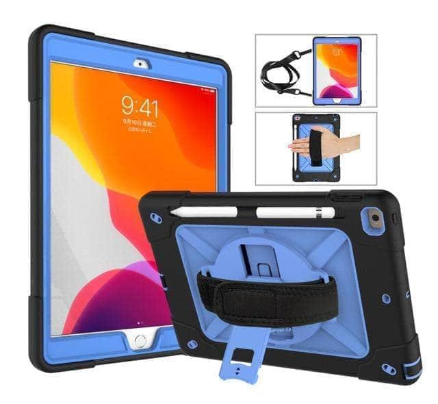 CaseBuddy Casebuddy Black Blue Conelz iPad 10.2 2019/2020 (iPad 7/8) Heavy Duty Rugged Shockproof 360 Rotatable Kickstand Hand Strap Case