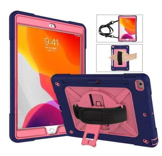 CaseBuddy Casebuddy NavyBlue  RoseRed Conelz iPad 10.2 2019/2020 (iPad 7/8) Heavy Duty Rugged Shockproof 360 Rotatable Kickstand Hand Strap Case