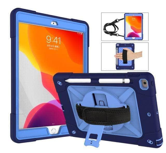 CaseBuddy Casebuddy NavyBlue Blue Conelz iPad 10.2 2019/2020 (iPad 7/8) Heavy Duty Rugged Shockproof 360 Rotatable Kickstand Hand Strap Case