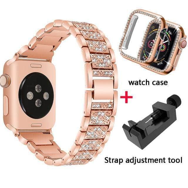 CaseBuddy Australia Casebuddy rose-gold band and case / 42mm Diamond Band Apple Watch 6 5 4 3 SE 44/42/40/38 Stainless Steel