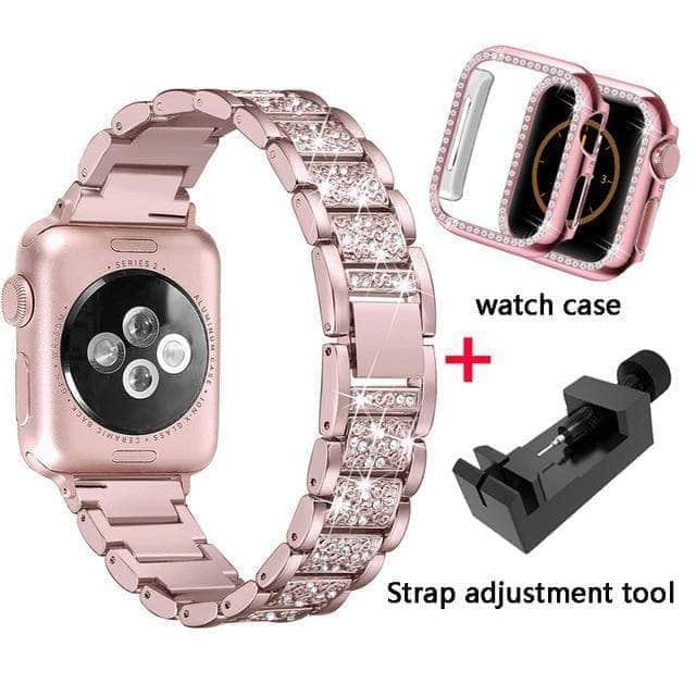 CaseBuddy Australia Casebuddy rose-pink band and case / 44mm Diamond Band Apple Watch 6 5 4 3 SE 44/42/40/38 Stainless Steel