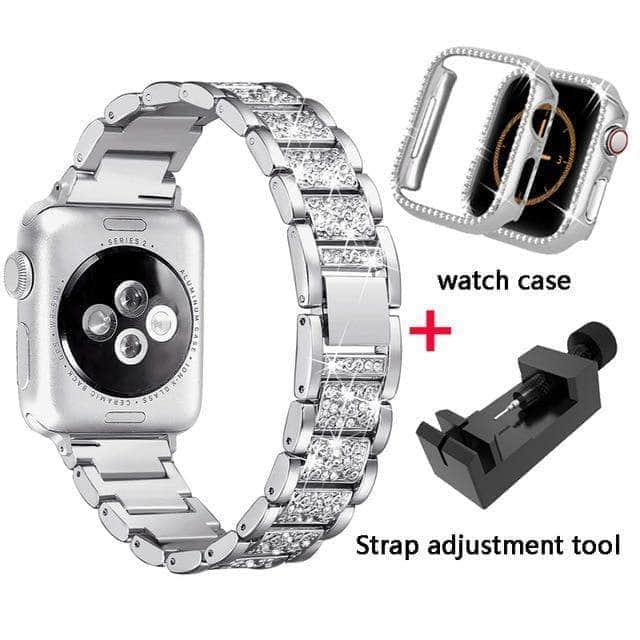 CaseBuddy Australia Casebuddy silver band and case / 44mm Diamond Band Apple Watch 6 5 4 3 SE 44/42/40/38 Stainless Steel