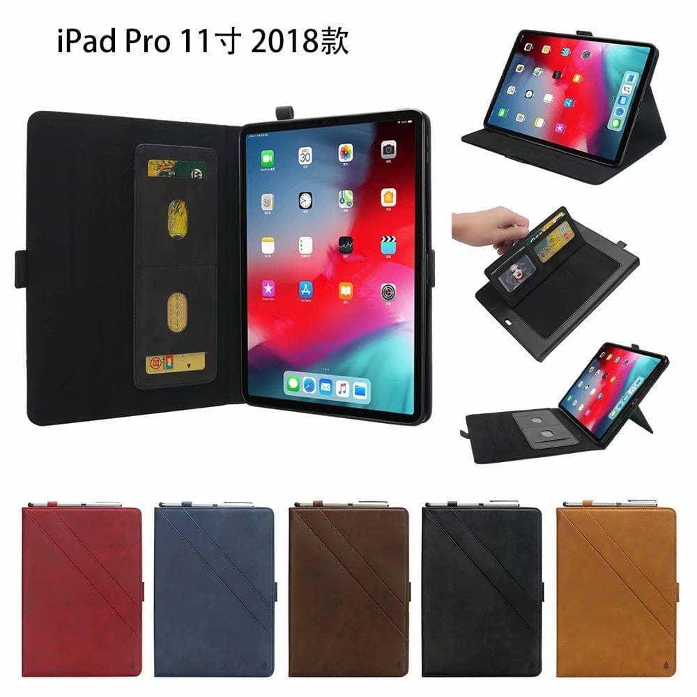 Double Row Kickstand Card Slot Case iPad Pro 11 2018 Shockproof With Pen Holder - CaseBuddy