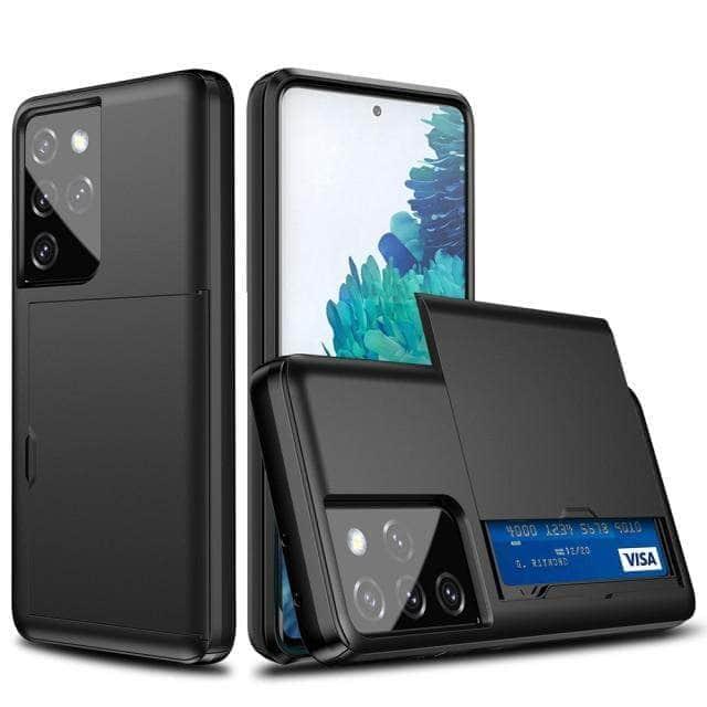 CaseBuddy Australia Casebuddy for Galaxy S21 Ultra / BLACK Dual Layer Slide Card Slot Samsung Galaxy Protective Hard Case