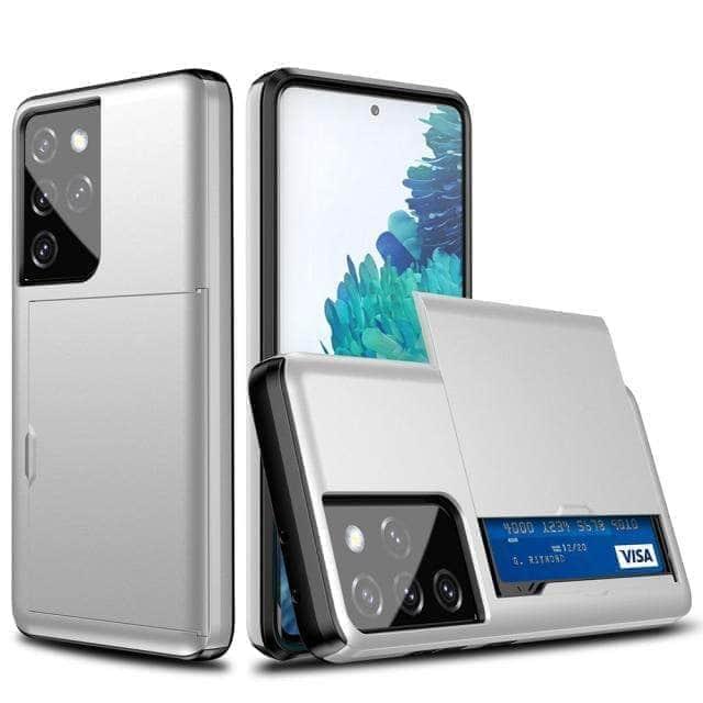 CaseBuddy Australia Casebuddy for Galaxy S21 Ultra / White Dual Layer Slide Card Slot Samsung Galaxy Protective Hard Case