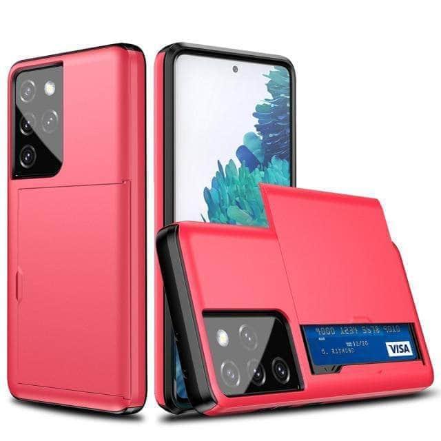 CaseBuddy Australia Casebuddy for Galaxy S21 / Red Dual Layer Slide Card Slot Samsung Galaxy Protective Hard Case