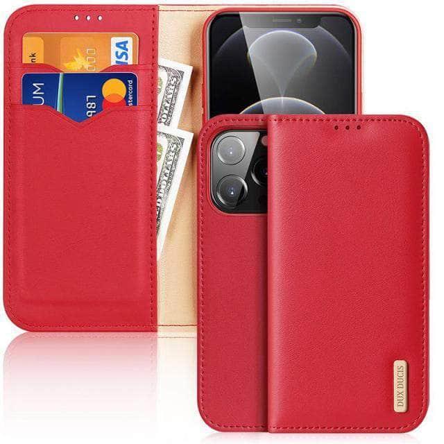 CaseBuddy Australia Casebuddy For Iphone 13 Pro / Red Dux Ducis Genuine Leather iPhone 13 Pro Wallet Case
