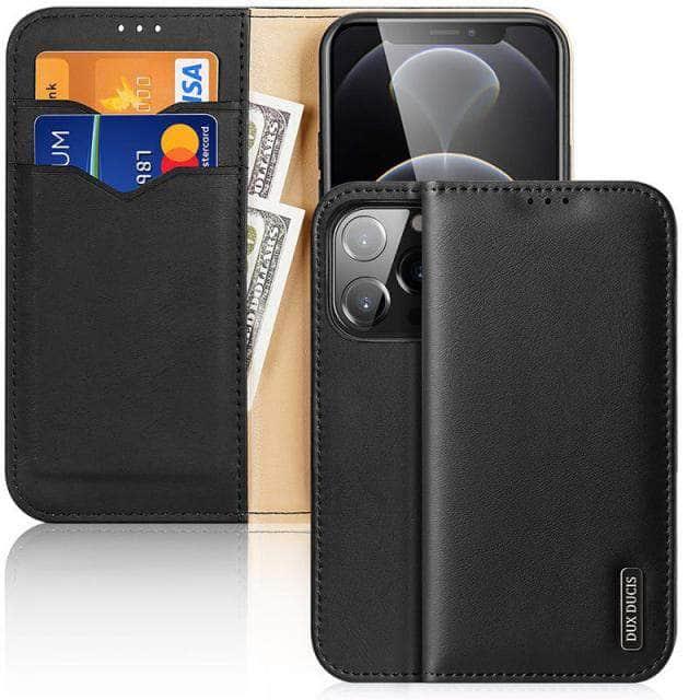 CaseBuddy Australia Casebuddy For Iphone 13 Pro / black Dux Ducis Genuine Leather iPhone 13 Pro Wallet Case